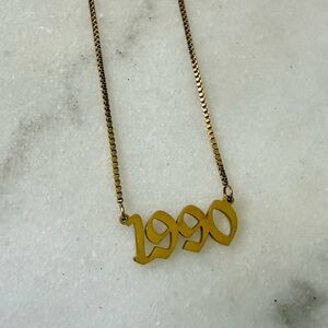 VibeSzn / Box Chain Old English Birthdate 1990 Necklace